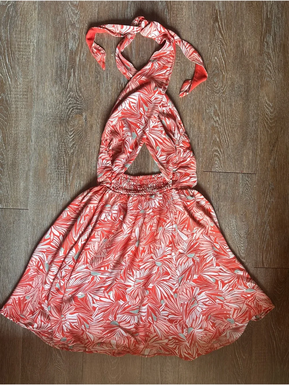 Free People Size S Orange Flower Floral Libby Convertible Halter Mini Dress
